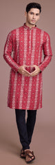 Red Contrasting indian aspiring Printed rayon Mens kurta for wedding and other occasion comes with pajama