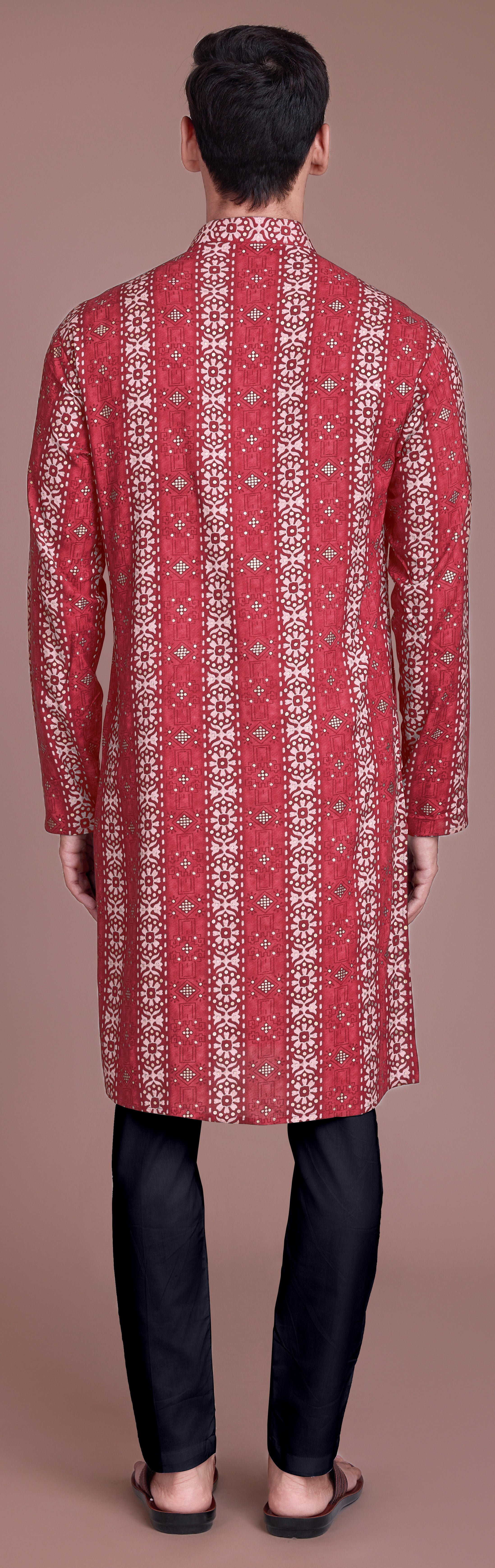 Red Contrasting indian aspiring Printed rayon Mens kurta for wedding and other occasion comes with pajama