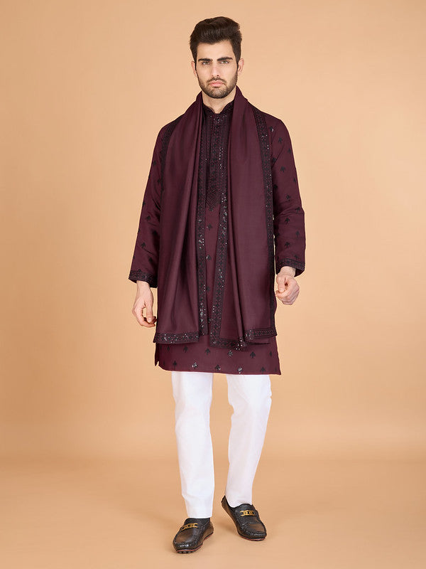 Marron Heavy Sequence Work Designer Kurta