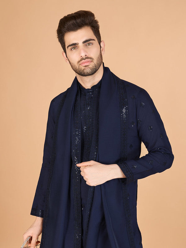 Navy Blue Heavy Sequence Work Designer Kurta