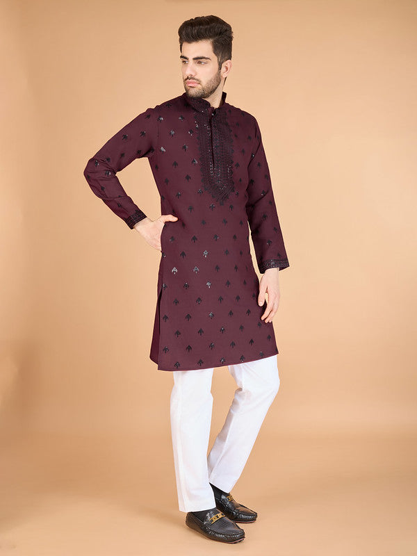Marron Heavy Sequence Work Designer Kurta