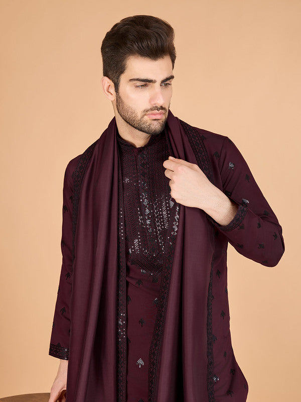 Marron Heavy Sequence Work Designer Kurta