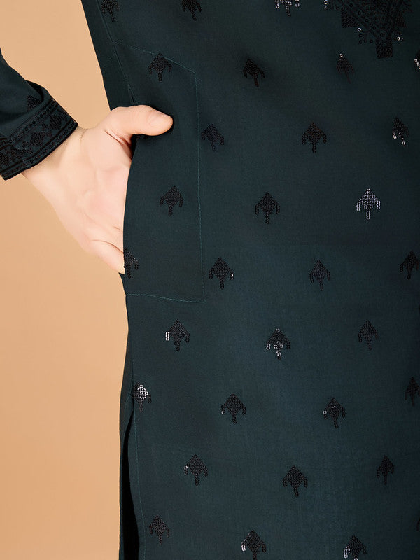 Green Heavy Sequence Work Designer Kurta