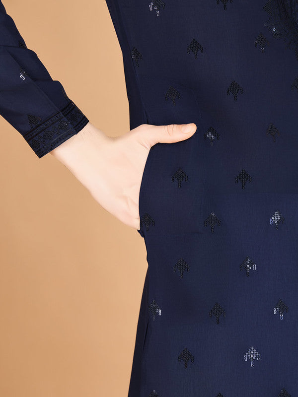 Navy Blue Heavy Sequence Work Designer Kurta