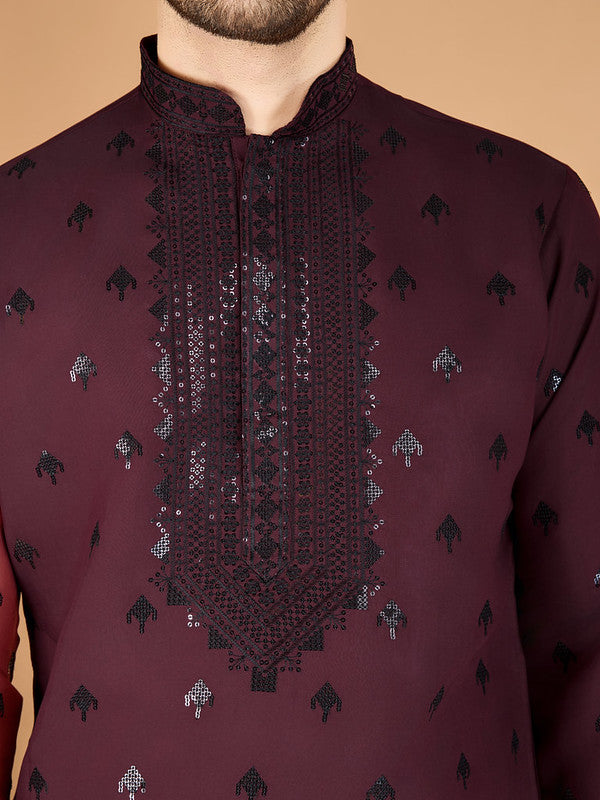 Marron Heavy Sequence Work Designer Kurta