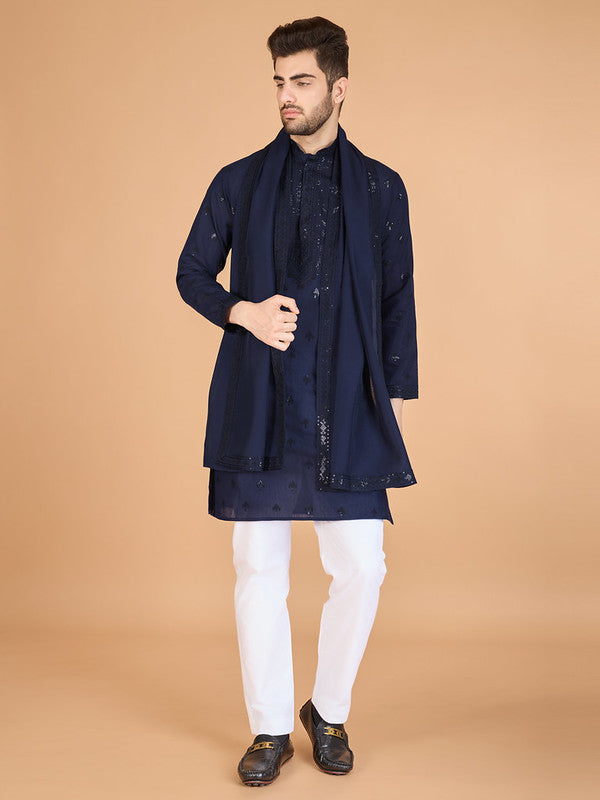 Navy Blue Heavy Sequence Work Designer Kurta