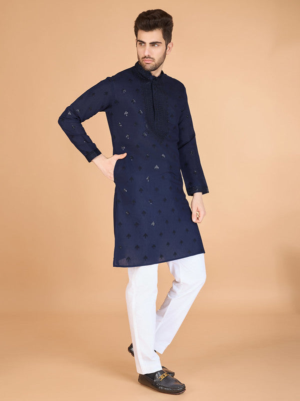 Navy Blue Heavy Sequence Work Designer Kurta