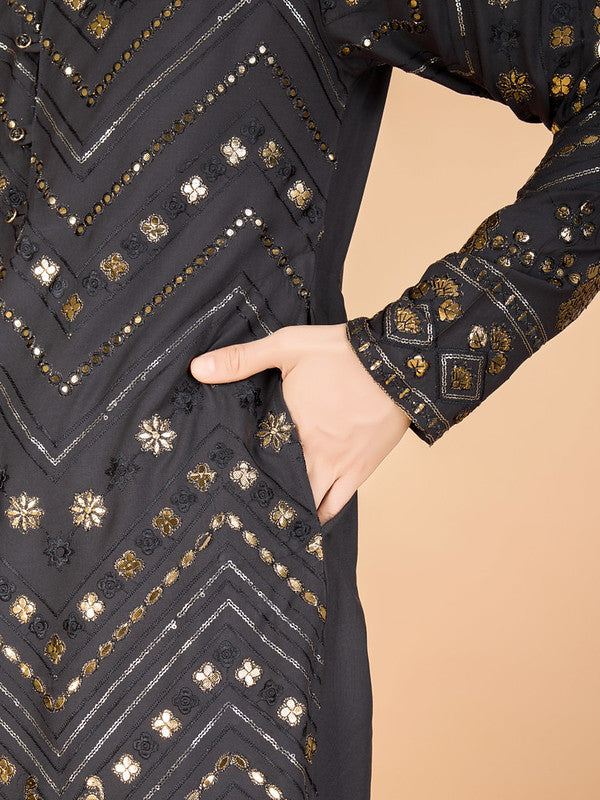 Cement Grey Heavy Sequence Work Designer Kurta
