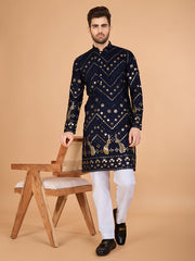 Blue Grey Heavy Sequence Work Designer Kurta