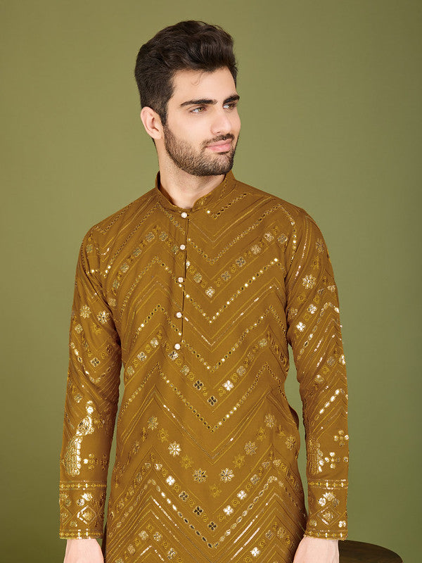 Dark Mustard Heavy Sequence Work Designer Kurta