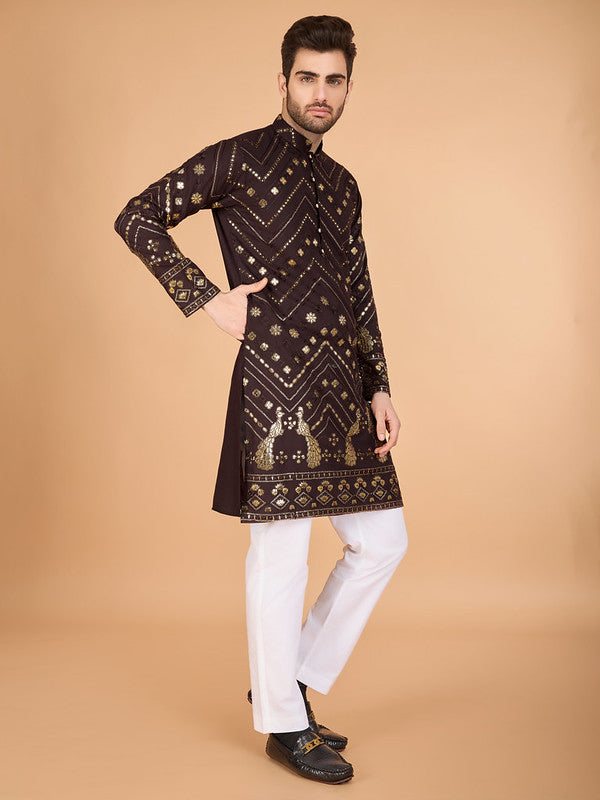 Brown Heavy Sequence Work Designer Kurta