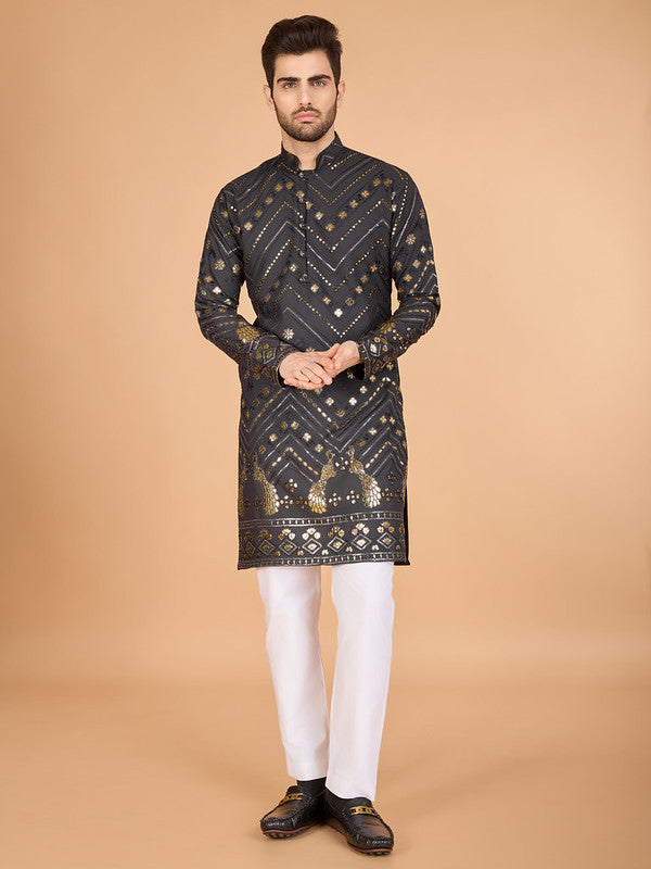Cement Grey Heavy Sequence Work Designer Kurta