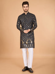 Cement Grey Heavy Sequence Work Designer Kurta