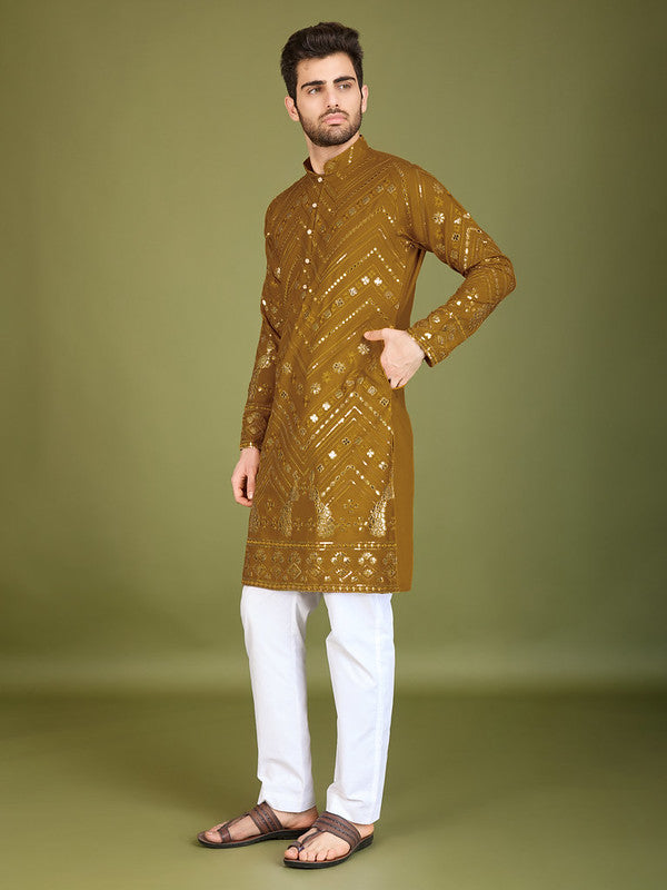 Dark Mustard Heavy Sequence Work Designer Kurta