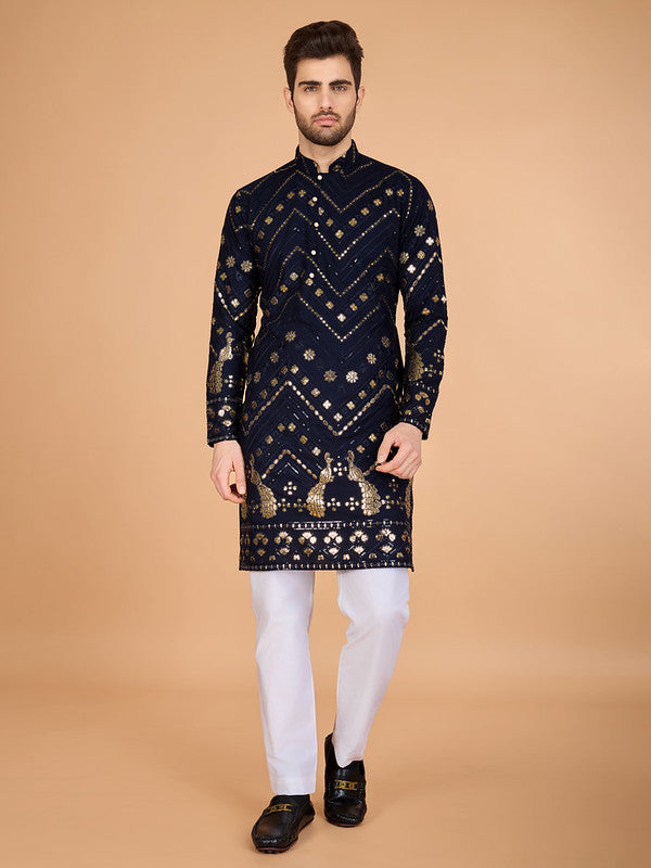Blue Grey Heavy Sequence Work Designer Kurta