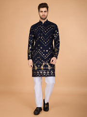 Blue Grey Heavy Sequence Work Designer Kurta