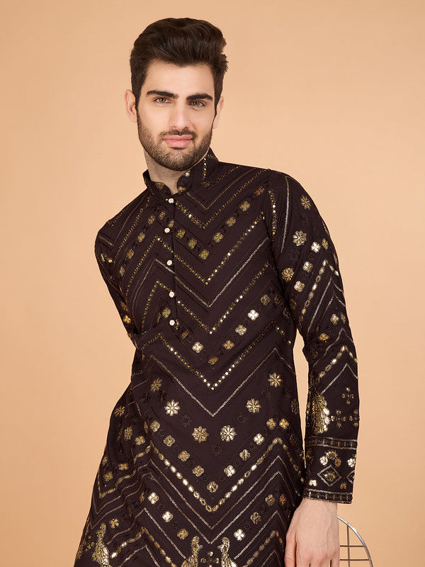 Brown Heavy Sequence Work Designer Kurta