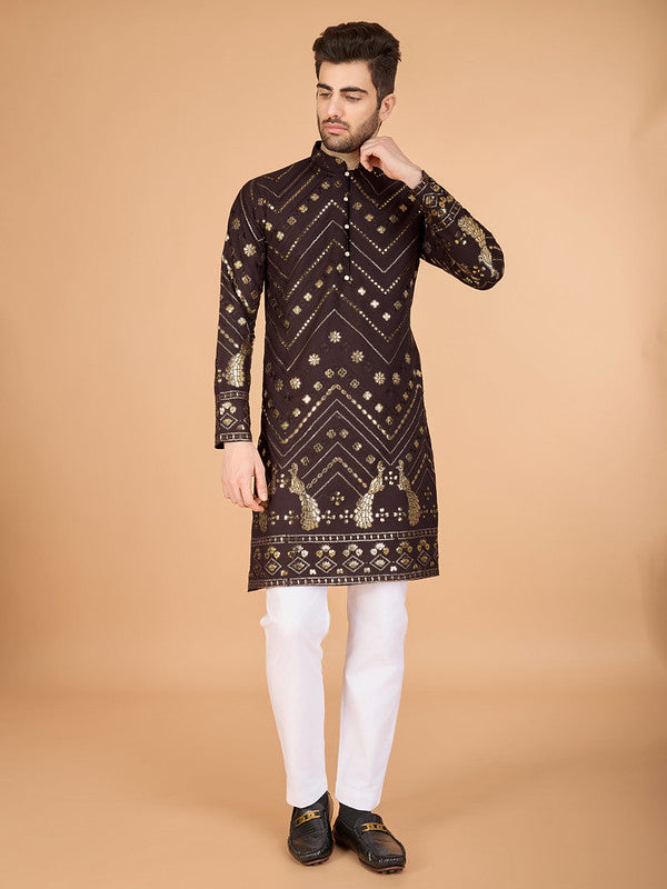 Brown Heavy Sequence Work Designer Kurta