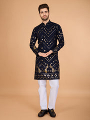 Blue Grey Heavy Sequence Work Designer Kurta