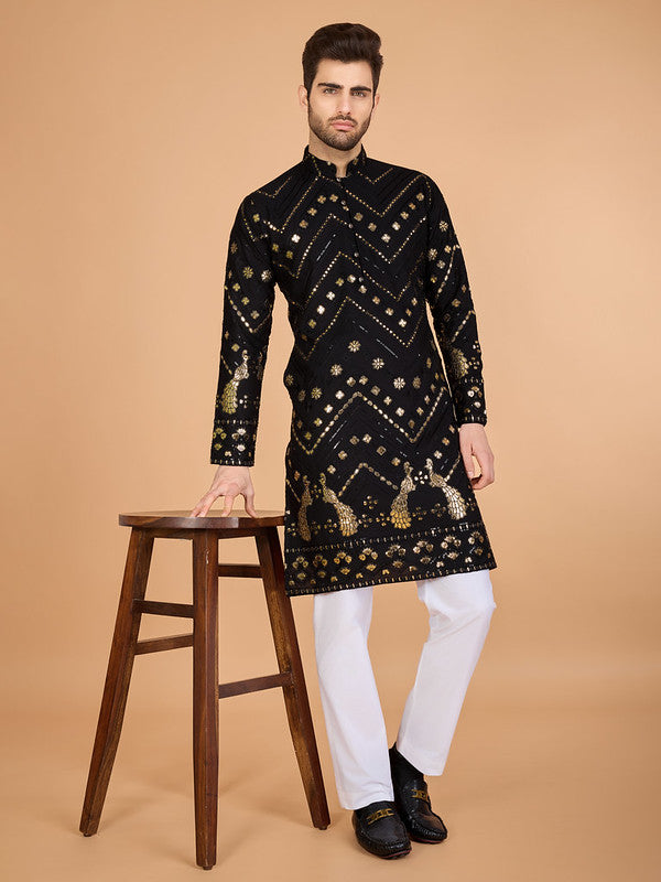 Black Heavy Sequence Work Designer Kurta