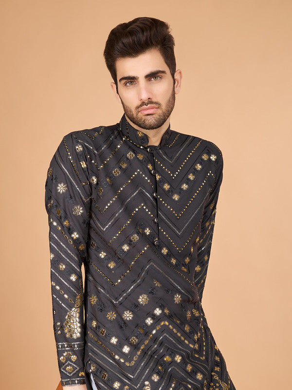 Cement Grey Heavy Sequence Work Designer Kurta