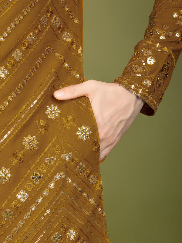 Dark Mustard Heavy Sequence Work Designer Kurta