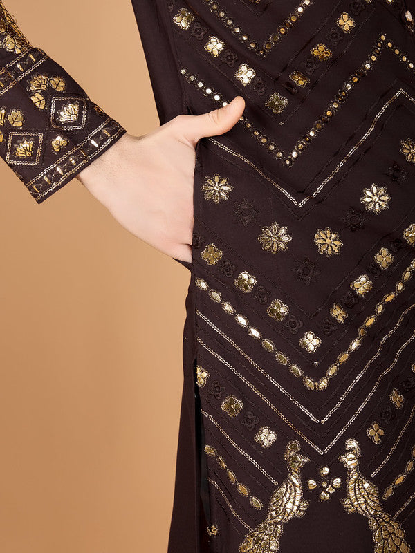 Brown Heavy Sequence Work Designer Kurta