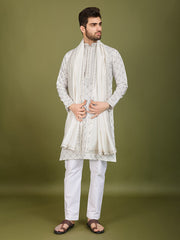 White Heavy Sequence Work Designer Kurta