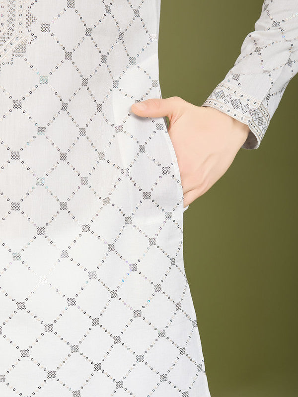 White Heavy Sequence Work Designer Kurta