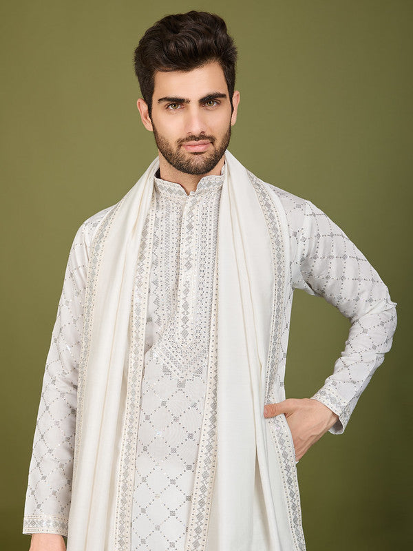 White Heavy Sequence Work Designer Kurta
