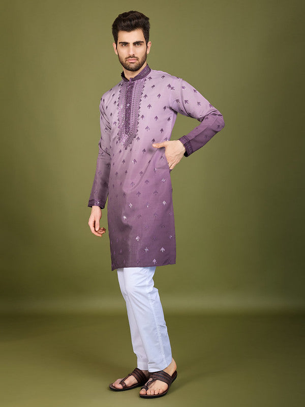 Shaded Purple Kurta with Thread Sequence Embroidered Work