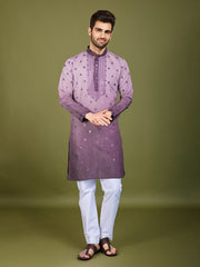 Shaded Purple Kurta with Thread Sequence Embroidered Work