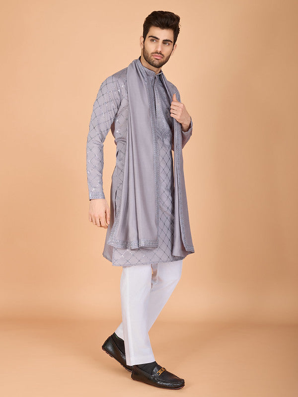 Grey Heavy Sequence Work Designer Kurta