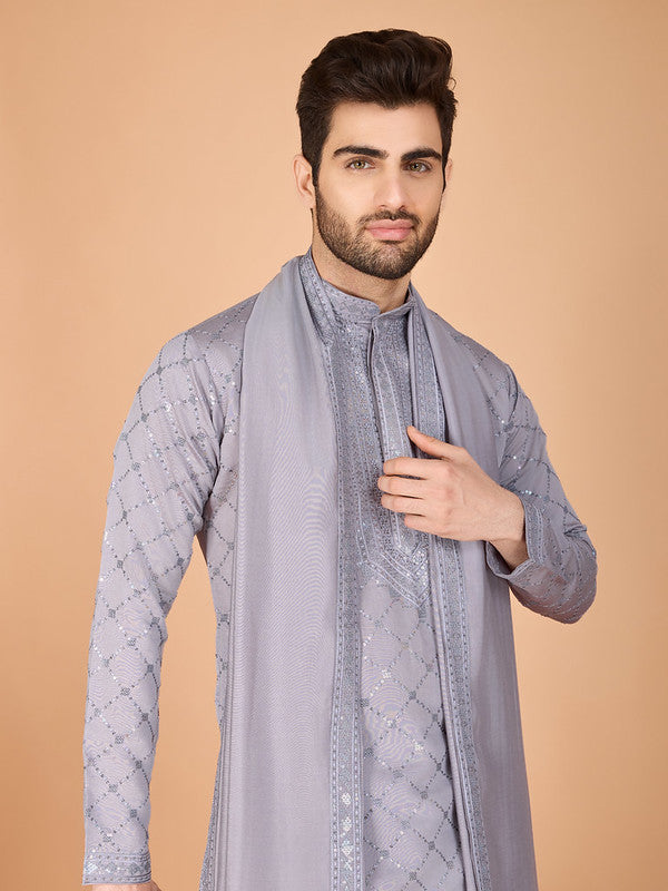 Grey Heavy Sequence Work Designer Kurta