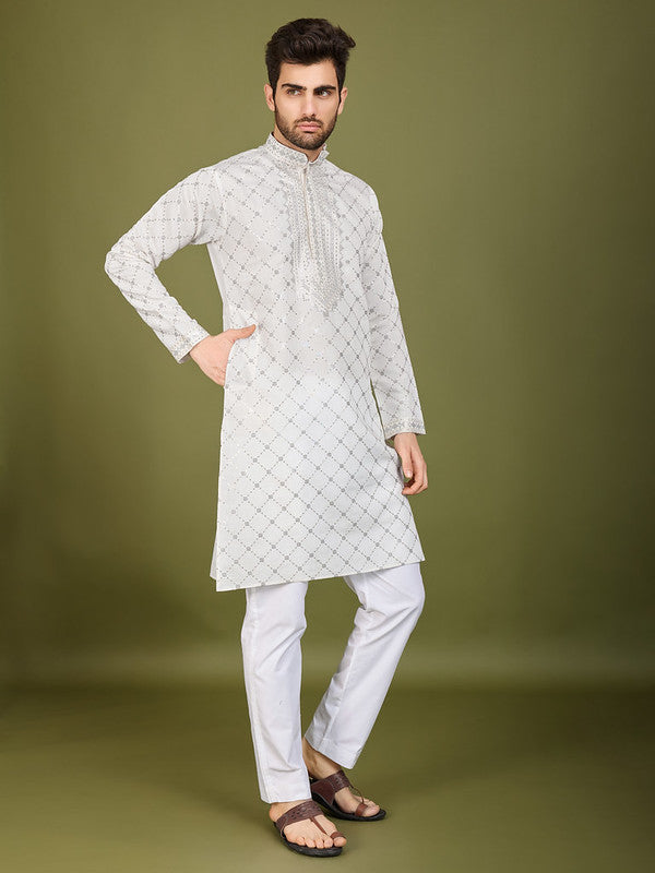 White Heavy Sequence Work Designer Kurta
