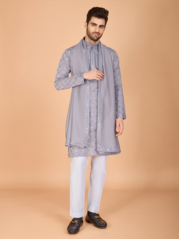 Grey Heavy Sequence Work Designer Kurta
