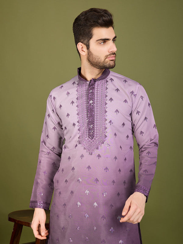 Shaded Purple Kurta with Thread Sequence Embroidered Work