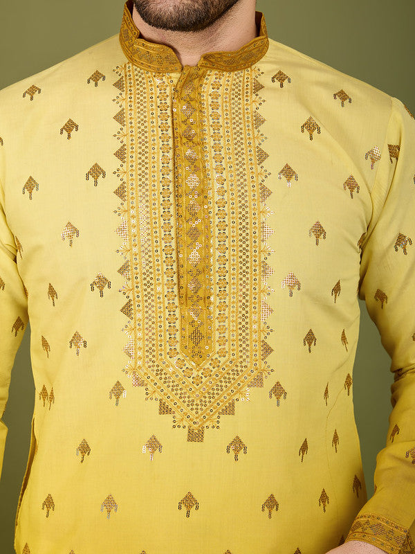 Shaded Yellow Kurta with Thread Sequence Embroidered Work