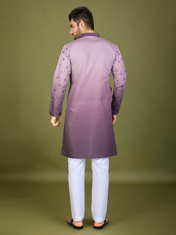 Shaded Purple Kurta with Thread Sequence Embroidered Work