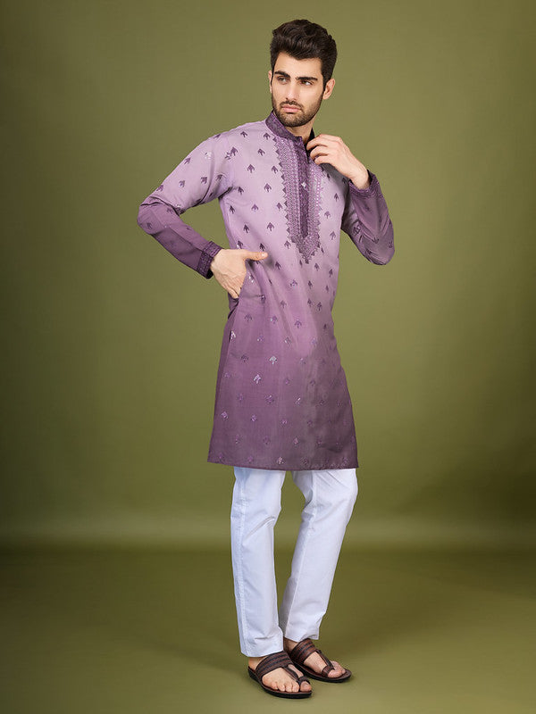 Shaded Purple Kurta with Thread Sequence Embroidered Work