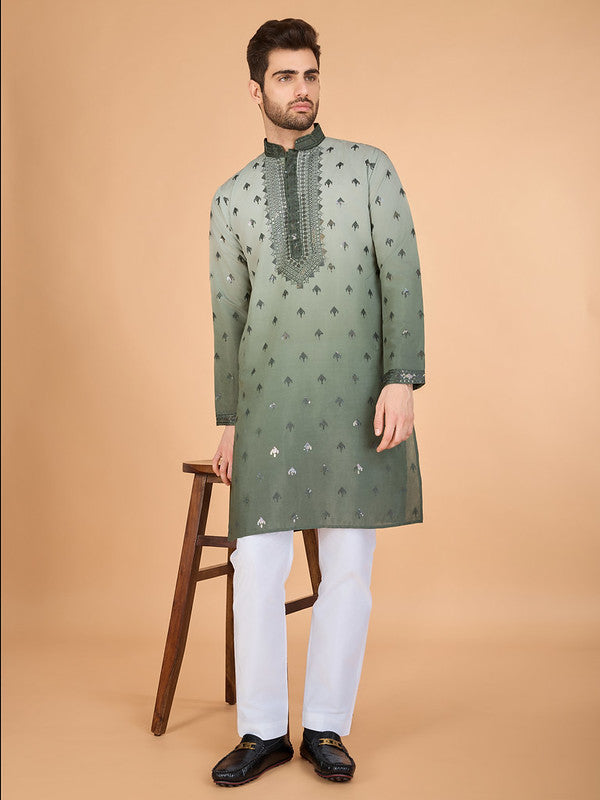Shaded Green Kurta with Thread Sequence Embroidered Work