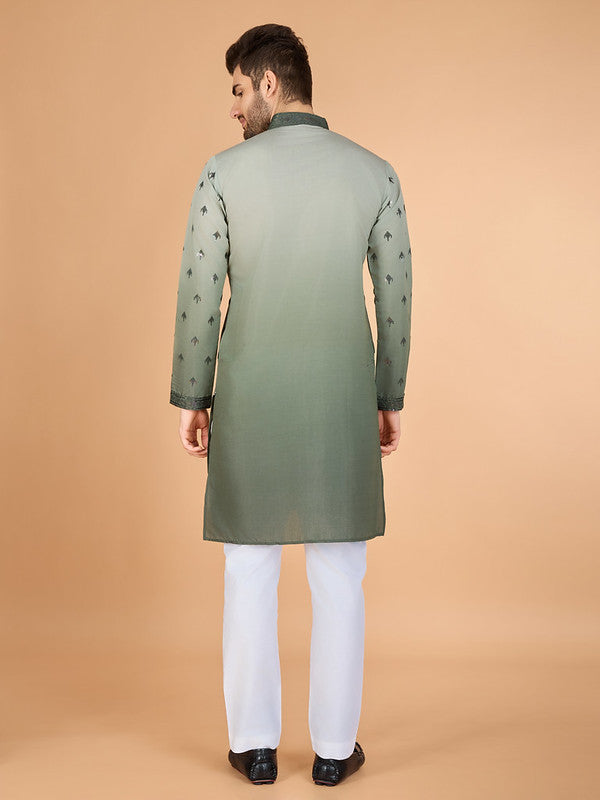Shaded Green Kurta with Thread Sequence Embroidered Work