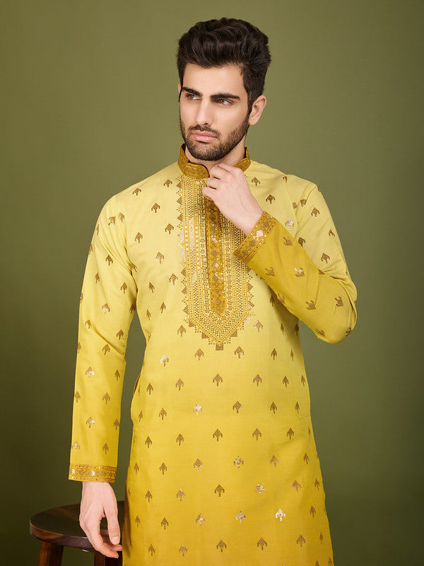 Shaded Yellow Kurta with Thread Sequence Embroidered Work