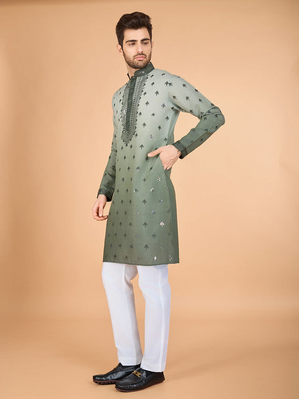 Shaded Green Kurta with Thread Sequence Embroidered Work