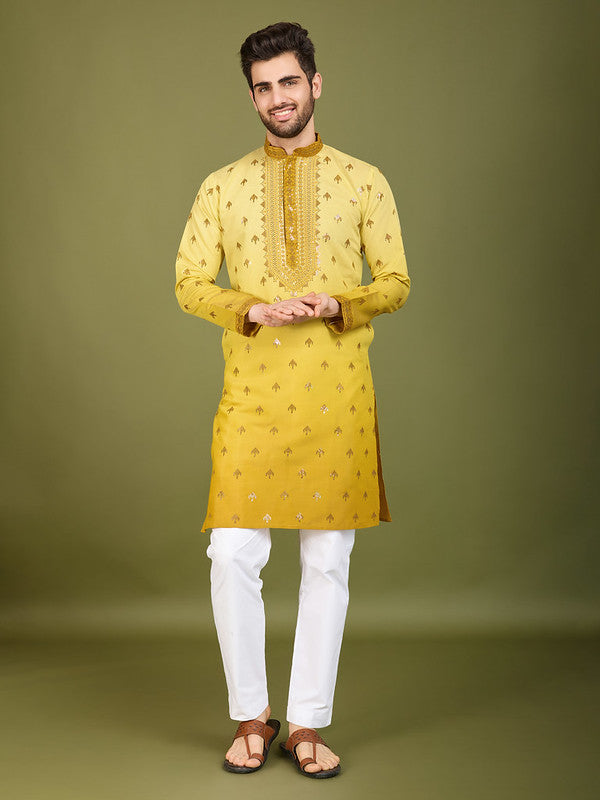 Shaded Yellow Kurta with Thread Sequence Embroidered Work