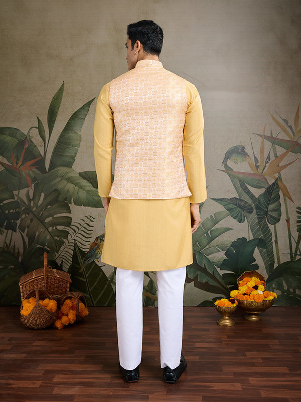 Yellow kurta set with Sequence Self Weaving Jacquard Design Koti Work