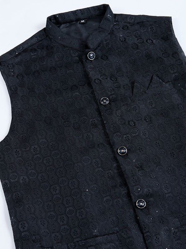 Black kurta set with Sequence Self Weaving Jacquard Design Koti Work