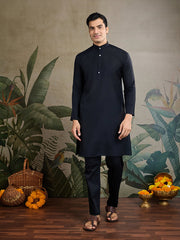 Black kurta set with Sequence Self Weaving Jacquard Design Koti Work