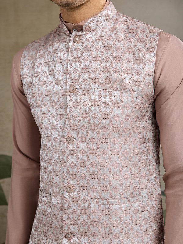 Pastel Brown kurta set with Sequence Self Weaving Jacquard Design Koti Work