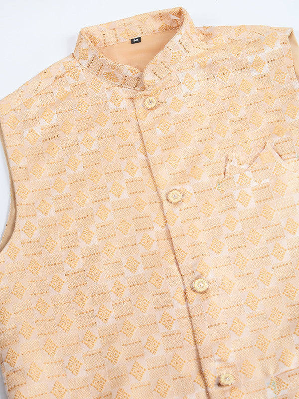 Yellow kurta set with Sequence Self Weaving Jacquard Design Koti Work